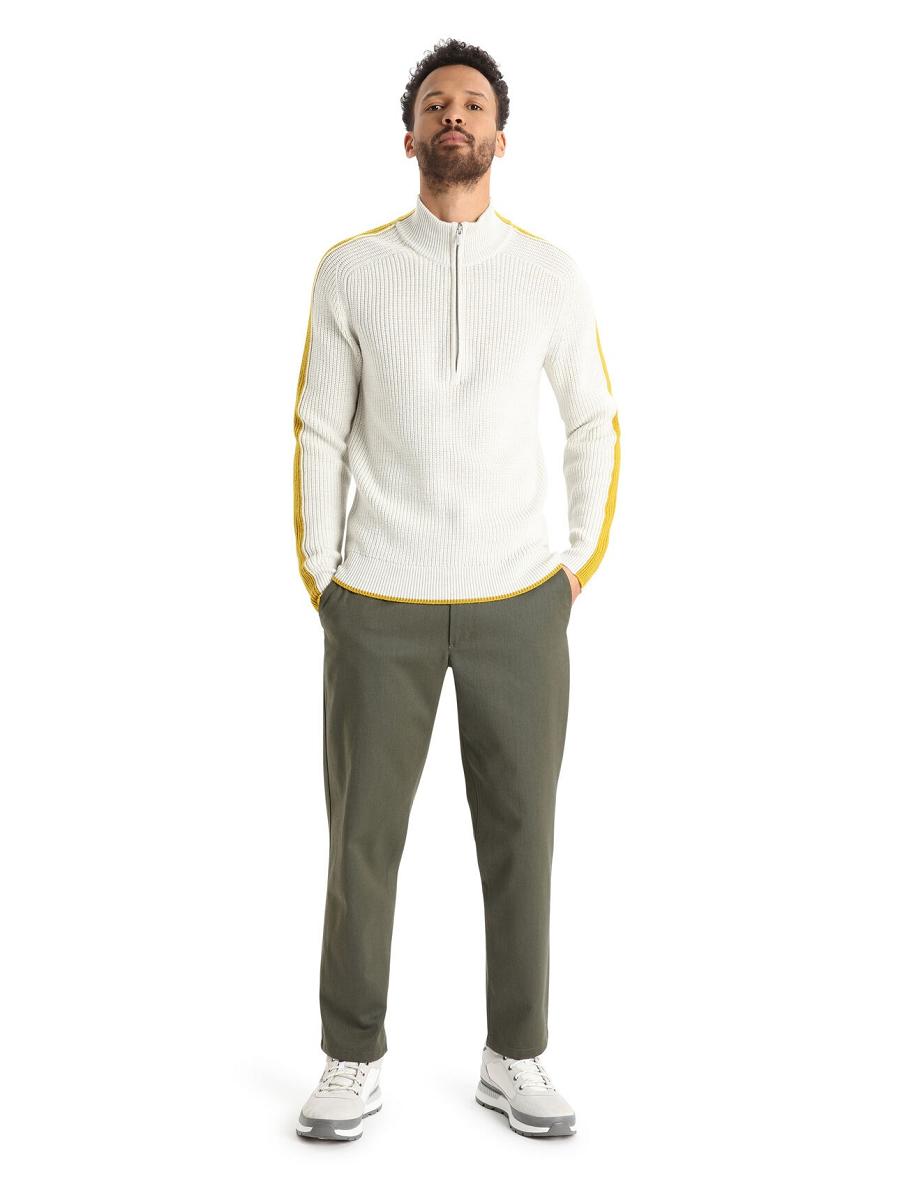 Ecru Heather / Silent Gold Men's Icebreaker Merino Lodge Long Sleeve Half Zip Sweaters | USA 1213NWYB